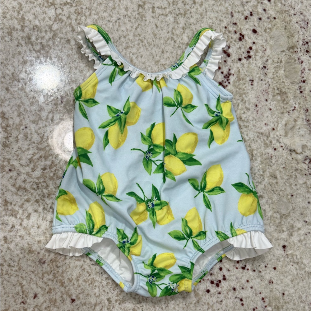 NWOT Janie and Jack Baby Girl Lemon Print Ruffle Swimsuit